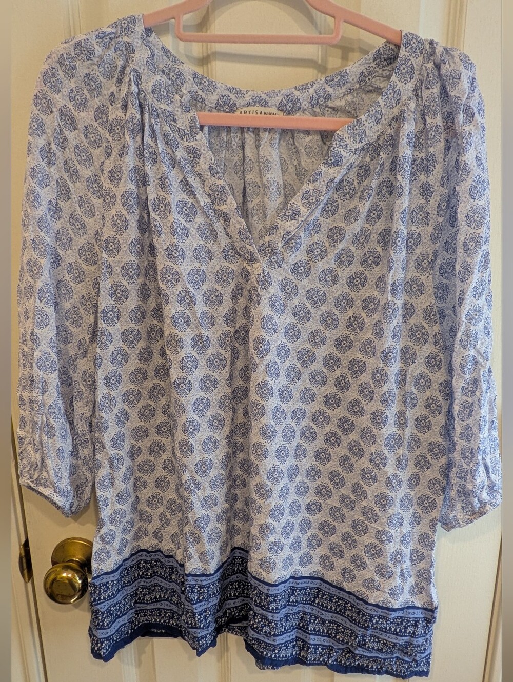 Artisan Ny Light Blue Floral Border Tunic
